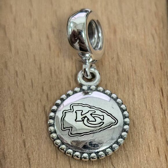 Pandora Kansas City Chiefs Football Arrowhead Charm, S925 Silver Bracelets - Picture 1 of 4